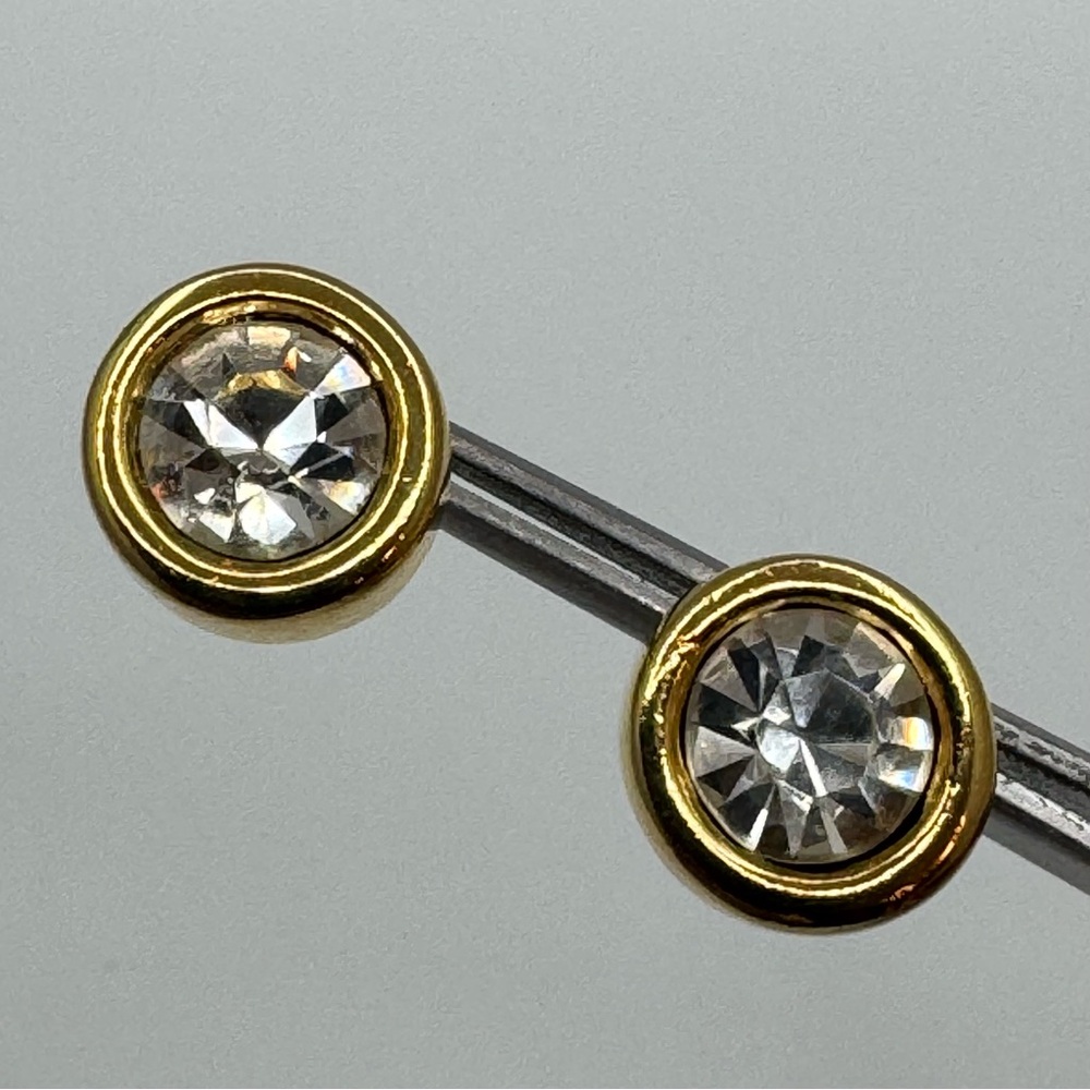 Anne Klein Gold Tone Clear Crystal Stud Earrings Classic
